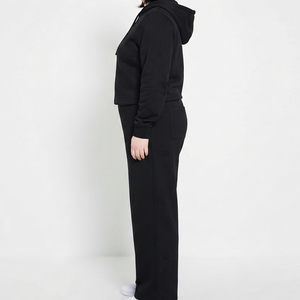 Pantalones Deportivos Negros de Pierna Ancha y Corte Holgado Personalizados de Alta Demanda OEM, 100% Algodón Felpa, Pantalones de Yoga para Mujer - Product Image 2