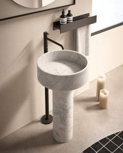 Lavabo de Pedestal de Mármol Blanco de Lujo, Lavabo Independiente de Piedra - Product Image 1