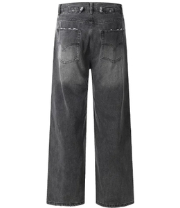 Jean en denim gris pour homme de qualité supérieure, coupe droite, ample, taille mi-haute, en coton, décontracté, pour l'automne, prix de gros 2026 - Product Image 2