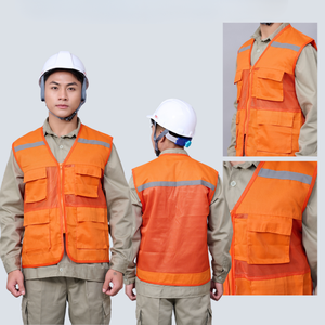 Combinaison de travail industrielle bicolore orange et bleu marine, uniforme de sécurité haute visibilité réfléchissant, combinaison de chantier pour l'ingénierie - Product Image 5