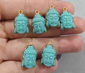 Conector de Colgante de Rostro de Buda de Turquesa Azul al por Mayor, de Latón con Baño de Oro de 18k, Conectores de Engaste Único para Fabricación de Joyería DIY - Product Image 1