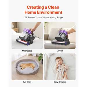 Aspirateur à main puissant 550W, 18Kpa d'aspiration, double bac à poussière, filtre HEPA, pour matelas, canapé, fil, gris, chauffage, ultrasons - Product Image 6
