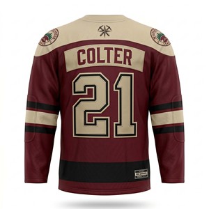 Maillot de hockey sur glace en maille tricotée respirante de haute qualité, personnalisé OEM, avec broderie en twill, uniforme vierge pour hommes - Product Image 5