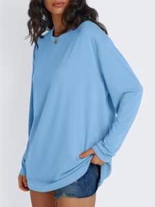 Camiseta de Manga Larga con Cuello Redondo para Mujer, Suave como la Mantequilla, Informal, Elástica, Transpirable, de Primera Calidad - Product Image 6