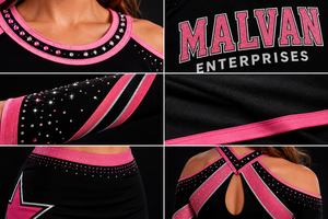 Ensemble d'uniformes de cheerleading personnalisés en polyester avec strass, haut court à manches longues, mini-jupe, tenue de compétition pour femmes - Product Image 3