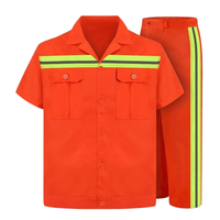 Chemise de travail à manches courtes pour homme, orange, haute visibilité, avec bandes réfléchissantes, uniforme en polyester