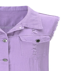 Chaleco Vaquero Morado Retro para Mujer, Talla Grande, Sin Mangas, Corto, Cortavientos, Ecológico, con Botones, Cálido para Invierno, Moda Urbana - Product Image 3