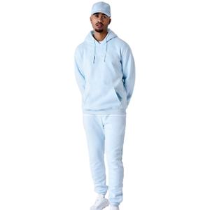 Ensemble de survêtement bleu clair à capuche pour homme, sweat-shirt à manches longues avec poches latérales, tenue décontractée d'automne, couleur unie, respirant - Product Image 1