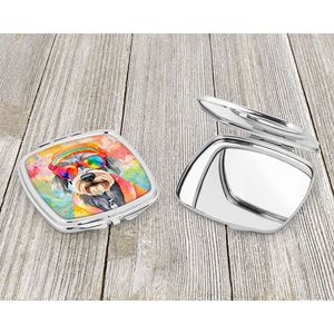 Espejo de maquillaje de viaje compacto para mujeres y niñas Schnauzer Hippie Dawg decorativo plegable espejo de bolsillo de mano regalo - Product Image 3