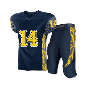 Customized Breathable American Football Uniform Set Men's Navy Blue White 24 Polyester V <b>Neck</b> Short Sleeve Jersey Pants - Product Image 5