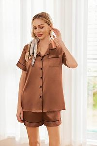 Ensemble de pyjama en satin de soie de luxe pour femmes RTS, taille élastique, manches courtes, uni, pour l'automne/l'hiver/l'été - Product Image 4