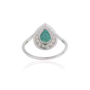 Produits très demandés : Bague halo en émeraude zambienne et diamant, forme poire, bijoux de mariage unisexes, or blanc massif 14 carats. - Product Image 6
