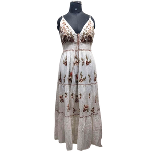 Robe longue d'été pour femme, col en V, manches courtes, broderie à la main, taille élastique, respirante, simple, élégante, ample, décontractée, pour les fêtes - Product Image 5