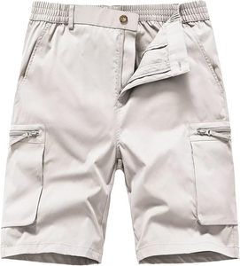 กางเกงขาสั้นคาร์โก้เอวยางยืดมีซิปสำหรับผู้ชายพร้อมกระเป๋า 6 ช่อง - Product Image 2