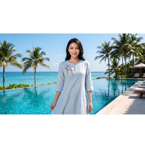 Manufacturer New <b>Top</b> 100% Handcrafted Embroidery Women Clothing Casual Dresses Premium Imported Silk <b>Linen</b> Vietnam Price - Product Image 3