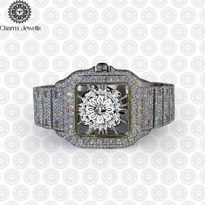 Charm_Jewells Luxury Square Stainless Steel <b>Watch</b> Diamond Encrusted Sapphire Crystal Analog <b>Mechanical</b> Movement Unisex - Product Image 1