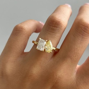 2.20CT <b>Two</b> <b>Stone</b> Yellow Pear And Radiant Diamond <b>Ring</b> 14K Gold Custom Jewelry Supplier - Product Image 5