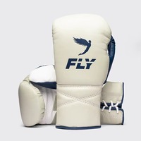 Ensemble d'équipement de boxe Fly Navy White : Gants à lacets, protège-tête, protège-glandes pour adultes