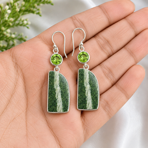 Natural Green 925 Sterling Silver Plated Gemstone Drop <b>Earrings</b> Certified for Unisex & Women's Wedding & Party Gift Jewelry - Product Image 6