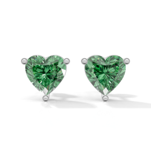 Heerani Jewels Emerald 925 Sterling <b>Silver</b> IGI Certified Trendy <b>Heart</b> Shape Stud Claw Setting <b>Silver</b> Plated Unisex <b>Earrings</b> - Product Image 1