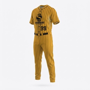 Ensemble uniforme de baseball personnalisé jaune moutarde et noir à fines rayures, maillot et pantalon entièrement sublimés, vêtements de sport professionnels pour équipes - Product Image 5