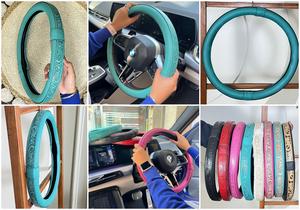 Funda de Cuero de Lujo Hecha a Mano para Volante, Diseño Floral Occidental, Protector Universal para Volante de Coche, Antideslizante, Agarre Cómodo - Product Image 3