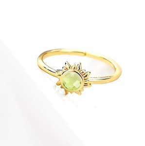 Round Peridot Gemstone Sunburst <b>Rings</b> - Gold Plated <b>Adjustable</b> <b>Ring</b> for Women Jewelry - Product Image 1