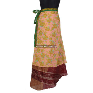 Amazing Colors and Prints for Summer Days in Silk <b>Wrap</b> <b>Skirt</b> Australia / New Zealand Vintage Silk Sari Women Wear Two Layer Long - Product Image 3
