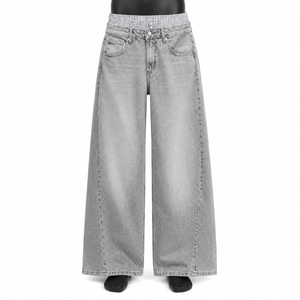 Pantalones Vaqueros Anchos para Hombre, Color Gris Claro, Lavado, Corte Holgado, Estilo Casual Urbano - Product Image 1