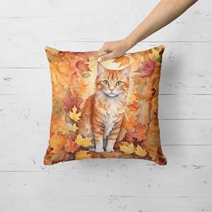 La Perm Cat in Fall Leaves 18Hx18W Indoor Outdoor Decorative <b>Throw</b> Pillow Machine Washable <b>for</b> <b>Couch</b> Bed & Patio - Product Image 2