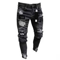 Vente en gros de jeans slim pour hommes, coupe droite, taille mi-haute, en denim élastique, avec logo personnalisé - Product Image 1