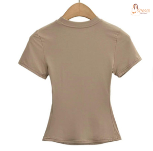 T-shirt de sport pour femme, coupe ajustée, manches courtes, 100% coton tricoté, séchage rapide, anti-rides, anti-boulochage, toutes saisons - Product Image 2
