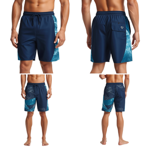 Short de bain pour homme de qualité supérieure à séchage rapide avec motif numérique Ocean Current, tissu léger haute performance pour la plage et doublure en maille - Product Image 2