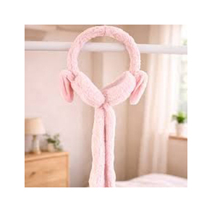 Plush Ear Muffs With Attached Scarf In Pink <b>Purple</b> And Teal <b>Tie</b> Dye Pattern For Warmth And Style - Product Image 3