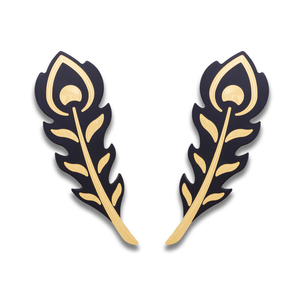 Poignée de porte principale en aluminium Gravia Design, motif plume, paire, finition argent paon, or mat, noir or, motif feuille sculptée, pour entrée - Product Image 3