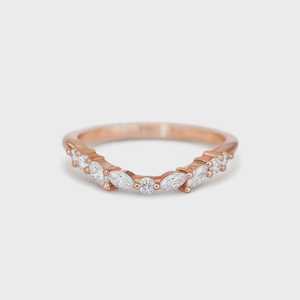 Bagues empilables à contour incurvé en or massif 14K 18K avec diamant de laboratoire taille marquise serti à griffes, motif vague, assorties, pour femme, style minimaliste - Product Image 3