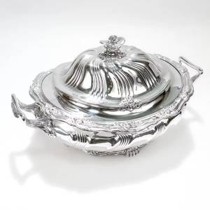 Réchaud à Casserole Vintage en Argent Poli avec Couvercle et Poignées - Product Image 1