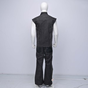 Gilet en jean foncé avec rivets, col rabattu, style décontracté, longueur standard, simple boutonnage, collection automne - Product Image 2