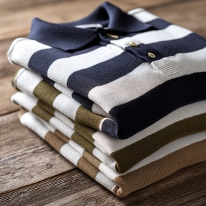 Pull polo rayé en maille pour homme grande taille, mélange coton biologique et chanvre, coupe ample - Product Image 5