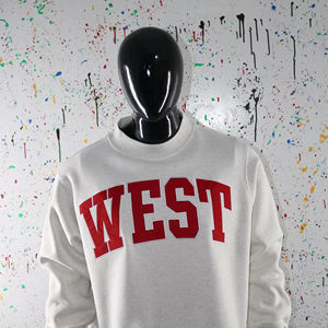 Sudadera WEST RED con Cuello Alto, 100% Gris Ceniza, Apliques Bordados, Cuello Ancho, Hilos Finos - Product Image 1