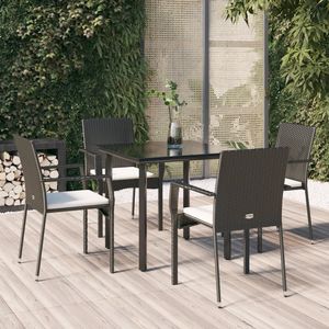 Set da Pranzo da Giardino in Rattan Nero per 4 Persone, Resistente alle Intemperie, Arredamento da Esterno in Stile Contemporaneo con Struttura in Metallo - Product Image 1