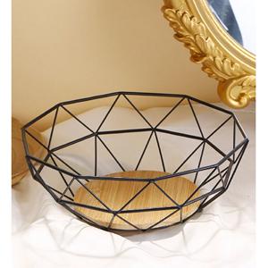 Panier de rangement créatif 2026 pour fruits et pain, en métal noir thermolaqué de haute qualité avec base en bois – Fourniture - Product Image 1