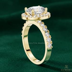 2.00 CT Oval Cut Halo Diamond Engagement Ring 9KT 10KT 14KT 18KT <b>Yellow</b> Gold Luxury Bridal Ring - Product Image 3