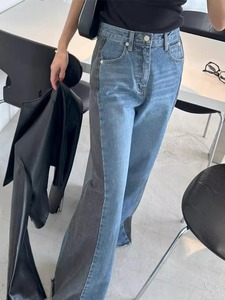 Venta al por mayor: Jeans de mujer de cintura alta, versátiles, de pierna ancha, con diseño retro de empalme de colores en contraste, otoño 2026 - Product Image 5