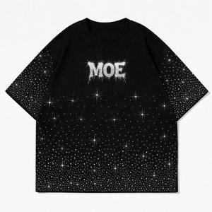 Camisetas de algodón personalizadas de gran tamaño con estampado, fabricante de camisetas de lujo con pedrería para hombre, camisetas gráficas de streetwear de verano de gran gramaje - Product Image 3