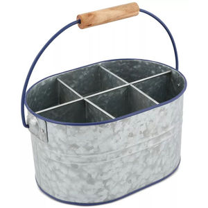 Organizador de utensilios de cocina rústico de metal galvanizado, portátil, con asa, para cubiertos y vajilla. - Product Image 5