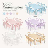 Ensemble table et chaises d'extérieur en plastique pour enfants, personnalisable, courbé, blanc, bleu, jaune, pour événements, fêtes, jardin, location
