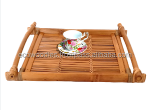 Flourish Hand-Carved Eco-Friendly Solid Wood Bamboo Coffee Table Tray <b>Single</b>-Tier for Hotels Restaurants Beverage Tableware - Product Image 2