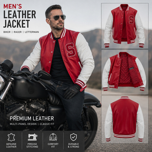 Chaqueta de Cuero de Motociclista de Alta Calidad, Chaqueta de Cuero Vintage para Hombre, Chaqueta de Cuero con Parche Bordado en el Pecho - Product Image 5
