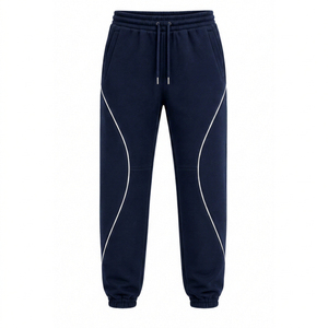 Men's Navy Blue Sweatpants With <b>White</b> Side Stripes <b>Elastic</b> <b>Waist</b> Drawstring Casual Joggers Midweight Polyester Pants Autumn Wear - Product Image 6